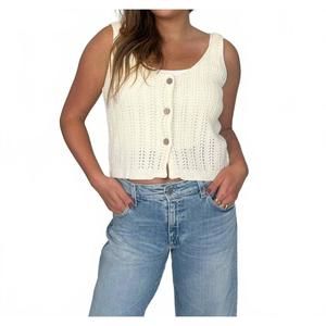 NEW KLD. SIGNATURE sleeveless button front knit vest in natural